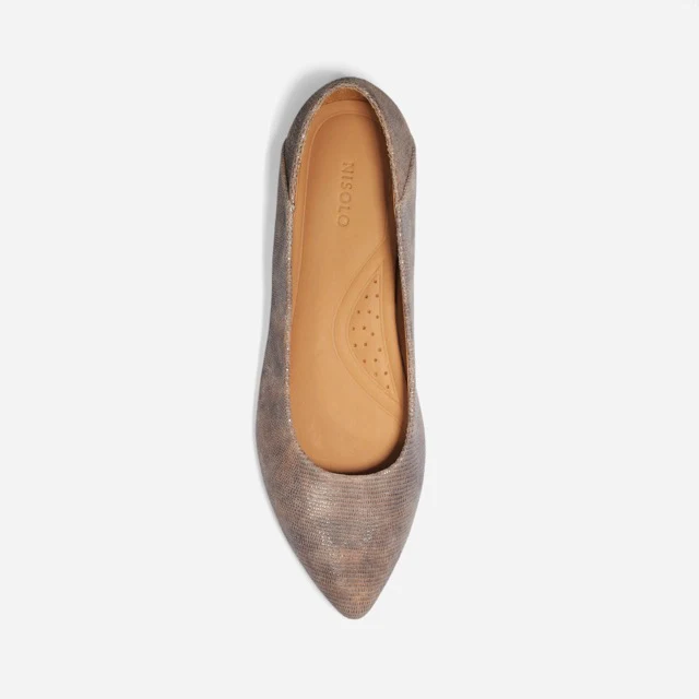 Fina Pointed Toe Flat Greige Snake - Image 3