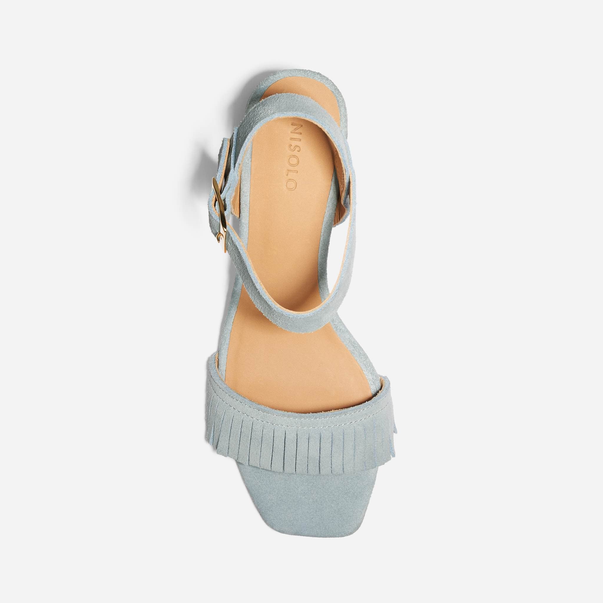 Stella Fringe Heel Sandal Dusty Blue Suede - Image 4